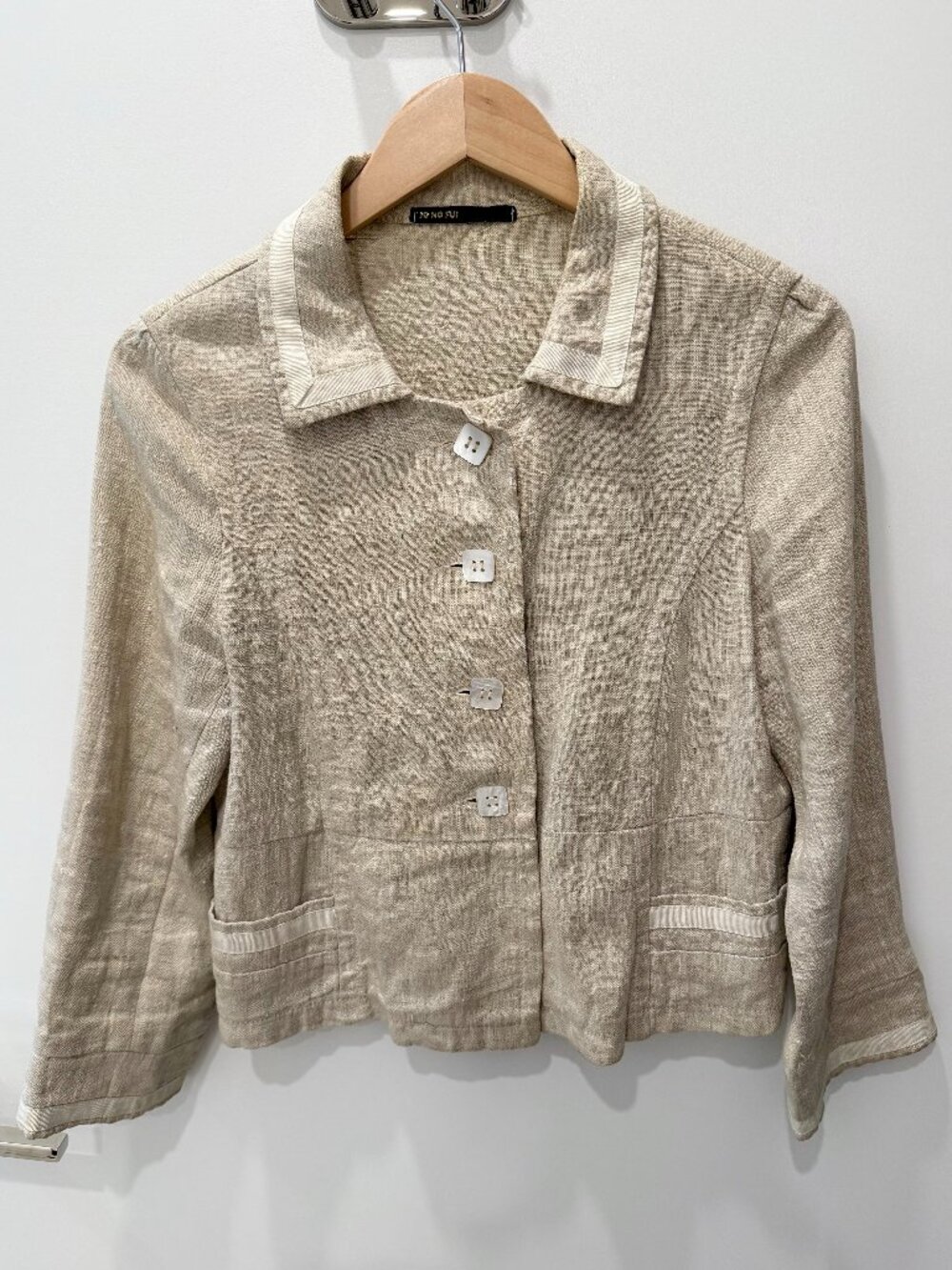 Vintage 100% Linen Cropped Jacket | Neutral Oatmeal | Minimalist